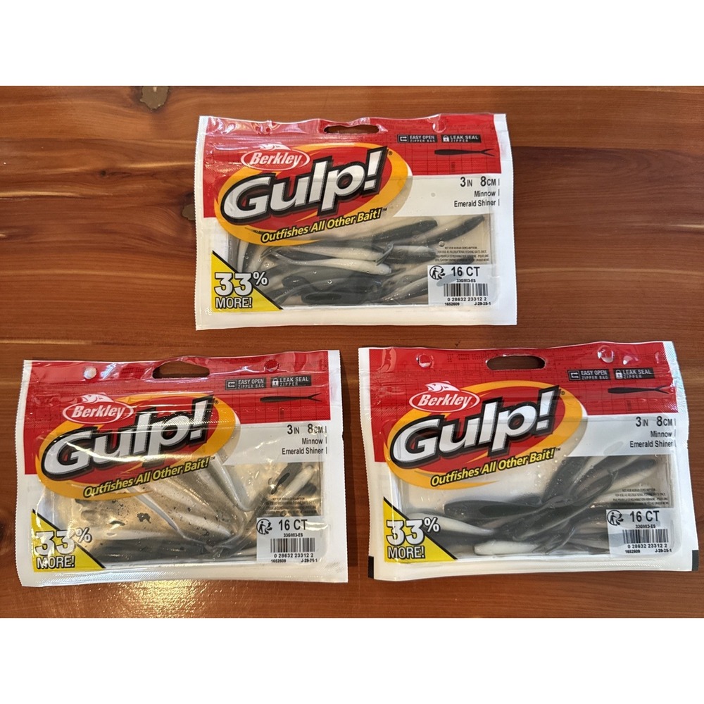 Berkley Gulp 3" Minnow - Emerald Shinner (3 Packs) 16 Count 48 Baits NIP